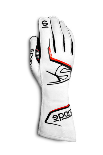 Sparco 00131411BINR Driving Gloves, Arrow, SFI 3.3/5, FIA Approved, Single Layer, Fire Retardant Fabric, White, Large, Pair