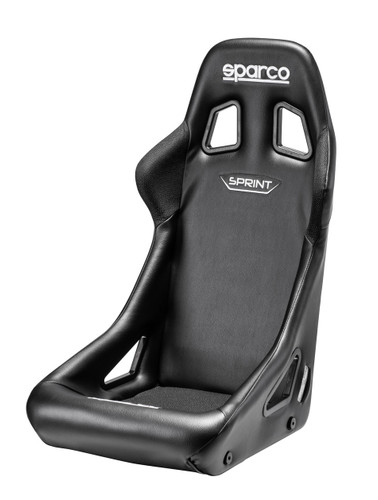 Sparco 008235NRSKY Seat, Sprint Sky, Non-Reclining, FIA Approved, Side Bolsters, Harness Openings, Steel Frame, Fire-Retardant Vinyl, Black, Each