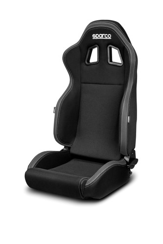 Sparco 009014NRGR Seat, R100, Reclining, Side Bolsters, Harness Openings, Fiberglass Composite, Fabric, Black / Gray, Each