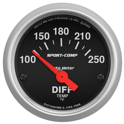 AutoMeter 3349 2-1/16 in. Differential Temperature Gauge, 100-250 F, Air-Core, Sport Comp, Black