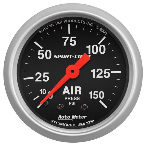 AutoMeter 3320 2-1/16 in. Air Pressure Gauge, 0-150 PSI, Mechanical, Sport Comp, Black