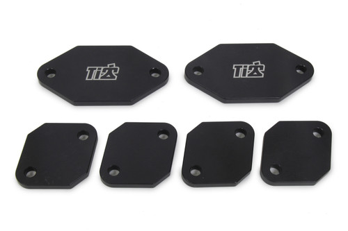 Ti22 Performance TIP5124 Exhaust Port Blockoff, Individual Plates, Aluminum, Black Anodized, Small Block Chevy, Kit