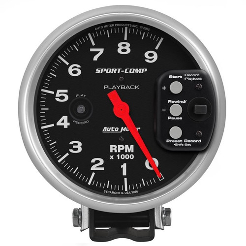 AutoMeter 3966 5 in. Pedestal Playback Tachometer, 0-9,000 RPM, Sport Comp, Black