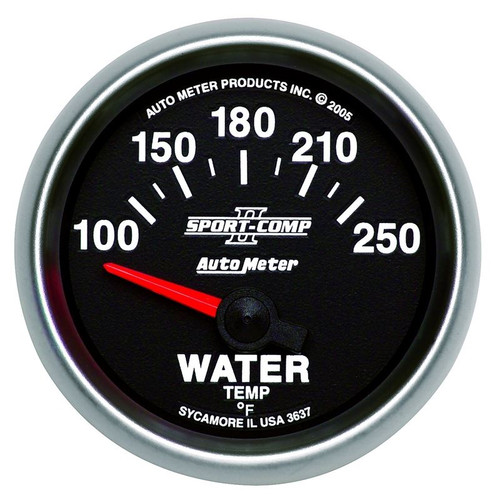 AutoMeter 3637 2-1/16 in. Water Temperature Gauge, 100-250 F, Air-Core, Sport Comp II, Black