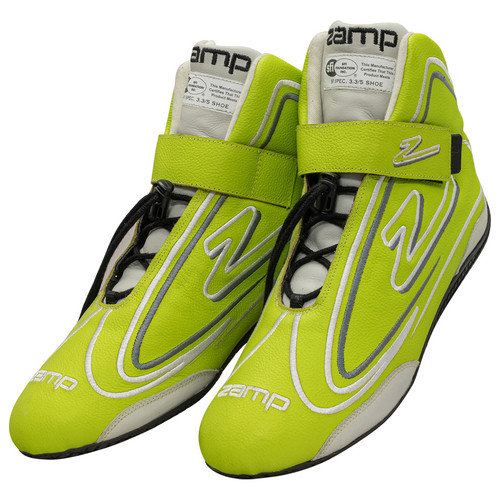 Zamp RS003C0912 Driving Shoe, ZR-50, Mid-Top, SFI 3.3/5, Leather Outer, Rubber Sole, Fire Retardant NMX Inner, Neon Green, Size 12, Pair