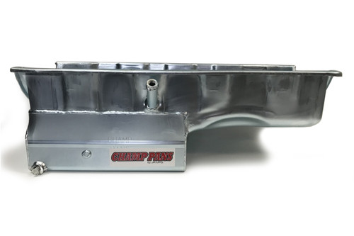 Champ Pans CP211 Engine Oil Pan, Claimer Pan, Rear Sump, 8 qt, 8 in Deep, Louvered Windage Tray, Steel, Zinc Plated, Mark V, Big Block Chevy, Each