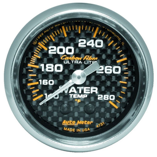 AutoMeter 4731 2-1/16 in. Water Temperature Gauge, 140-280 F, 6 Ft., Mechanical, Carbon Fiber