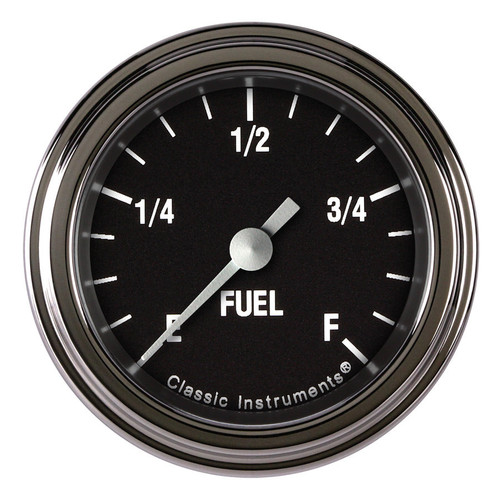 Classic Instruments HR109SLF Fuel Level Gauge, Hot Rod, Programmable ohm, Electric, Analog, Full Sweep, 2-1/8 in Diameter, Low Step Stainless Bezel, Flat Lens, Black Face, Each