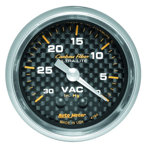 AutoMeter 4784 2-1/16 in. Vacuum Gauge, 0-30 In HG, Carbon Fiber