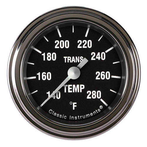 Classic Instruments HR127SLF Transmission Temperature Gauge, Hot Rod, 140-280 Degree F, Electric, Analog, Full Sweep, 1/8 in NPT Thread Sender, 2-1/8 in Diameter, Low Step Stainless Bezel, Flat Lens, Black Face, Each
