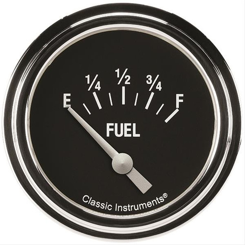Classic Instruments HR212SLF Fuel Level Gauge, Hot Rod, 0-90 OHM, Electric, Analog, Short Sweep, 2-5/8 in Diameter, Low Step Stainless Bezel, Flat Lens, Black Face, Each