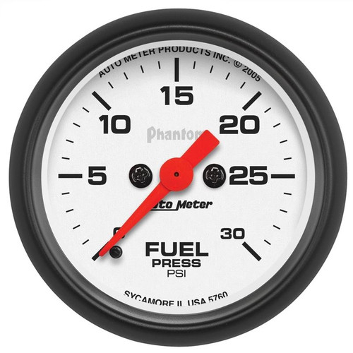 AutoMeter 5760 2-1/16 in. Fuel Pressure Gauge, 0-30 PSI, Stepper Motor, Phantom, White