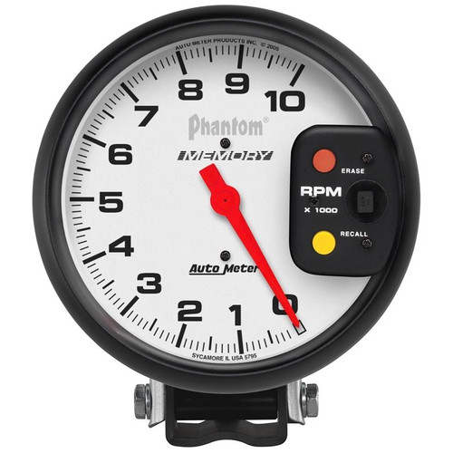 AutoMeter 5795 5 in. Pedestal Tachometer, W/ Memory, 0-10,000 RPM, Phantom, White