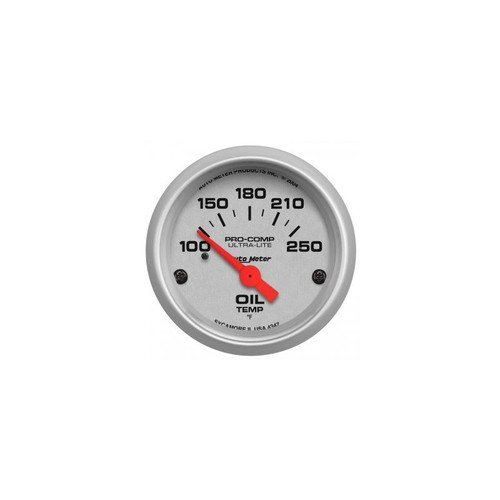 AutoMeter 4347 2-1/16 in. Oil Temperature Gauge, 100-250 F, Air-Core, Ultra Lite, Silver