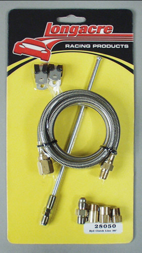 Longacre 52-28050 Hydraulic Hose, Clutch Line Kit, Braided Stainless / Steel, 4 AN, Assorted Fittings / Installation Hardware, Kit