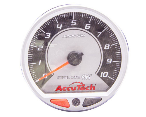 Longacre 52-44381 Tachometer, AccuTech SMI, 10000 RPM, Analog, 4-1/2 in Diameter, Dash Mount, Silver Face, Shift Light, Each
