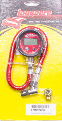Longacre 52-53036 Tire Pressure Gauge, Basic Digital, 0-100 psi, Digital, 2 in Diameter, Red Face, 0.2 lb Increments, Each