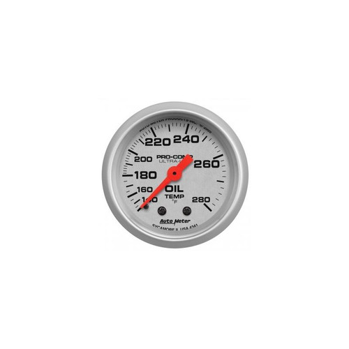 AutoMeter 4341 2-1/16 in. Oil Temperature Gauge, 140-280 F, Mechanical, Ultra Lite, Silver