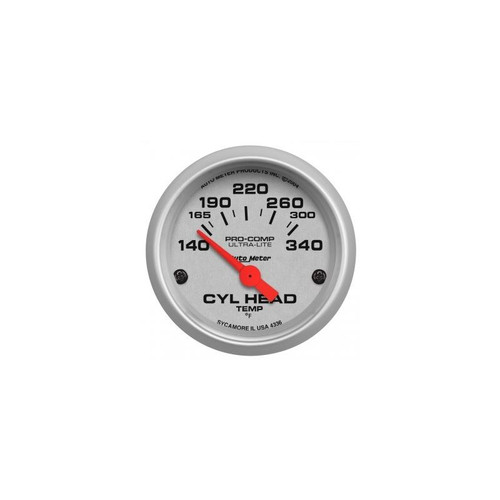 AutoMeter 4336 2-1/16 in. Cylinder Head Temperature Gauge, 140-340 F, Air-Core, Ultra Lite, Silver