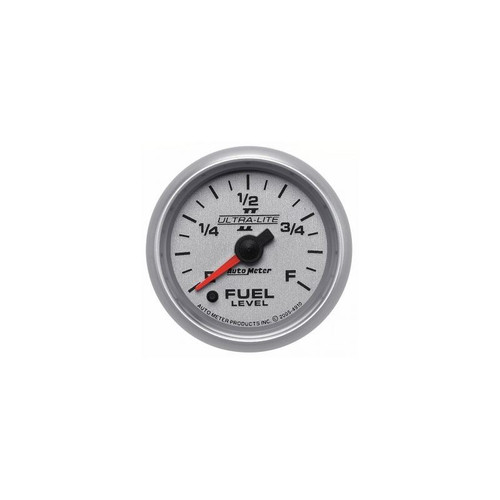AutoMeter 4910 2-1/16 in. Fuel Level Gauge, Programmable 0-280 ohms, Stepper Motor, Ultra Lite II, Silver