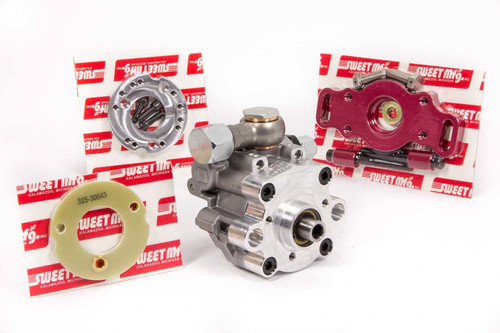 Sweet 306-10300 Power Steering Pump, Aluminum Housing, Spacers / Bolts Included, Aluminum, Red Anodized, Sprint Car, Each