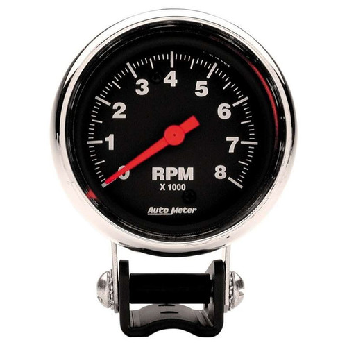 AutoMeter 2893 2-5/8 in. Pedestal Tachometer, 0-8,000 RPM, Traditional Chrome, Black