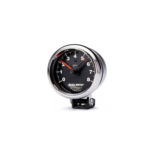 AutoMeter 2895 3-3/4 in. Pedestal Tachometer, 0-8,000 RPM, Traditional Chrome, Black