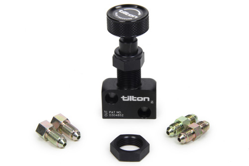 Tilton 90-2000 Proportioning Valve, 3 AN Female Inlet, 3 AN Female Outlet, Adjustable 150-1100 psi, Knob Type, Aluminum, Each