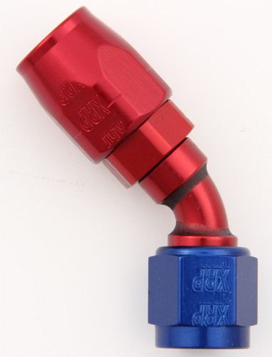 XRP-Xtreme Racing Prod. 204506 Fitting, Hose End, 45 Degree, 6 AN Hose to 6 AN Female, Double Swivel, Aluminum, Blue / Red Anodized, Each