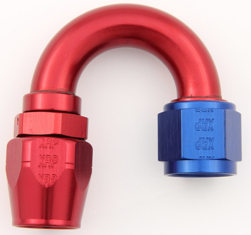 XRP-Xtreme Racing Prod. 218006 Fitting, Hose End, 180 Degree, 6 AN Hose to 6 AN Female, Double Swivel, Aluminum, Blue / Red Anodized, Each