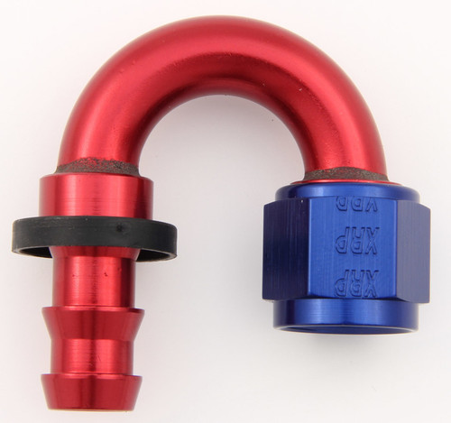 XRP-Xtreme Racing Prod. 231808 Fitting, Hose End, Push-On, 180 Degree, 8 AN Hose Barb to 8 AN Female, Aluminum, Blue / Red Anodized, Each