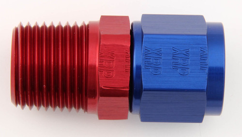 XRP-Xtreme Racing Prod. 900688 Fitting, Adapter, Straight, 8 AN Female Swivel to 1/2 in NPT Male, Aluminum, Blue / Red Anodized, Each