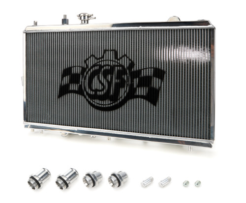CSF Cooling 2850K Radiator, 27-5/8 W x 2-3/8 D, Single Pass, Driver Side Inlet, Passenger Side Outlet, Fan Included, Aluminum, Polished, Honda Civic 1992-2000, Kit