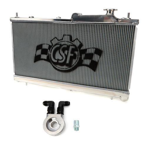 CSF Cooling 7042O Radiator, 27-11/16 in W x 2-3/8 in D, Single Pass, Top Center Inlet, Driver Side Outlet, Oil Cooler Included, Aluminum, Polished, Subaru Impreza 2008-14, Each