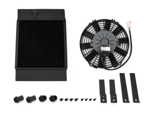 CSF Cooling 7065B Radiator, 10-1/2 in W x 14-1/2 in H x 5-5/8 in D, Single Pass, Top Center Inlet, Top Center Outlet, Fan / Shroud Included, Aluminum, Black Powder Coat, Universal, Each