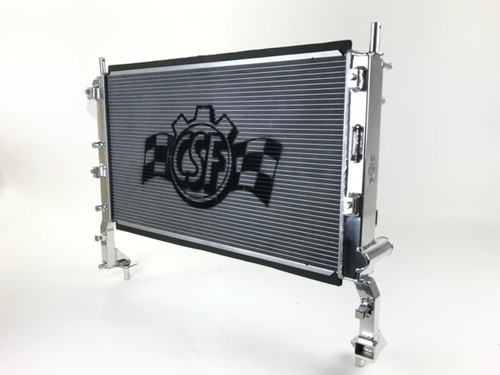 CSF Cooling 7072 Radiator, 25-3/8 in W x 14-5/16 in H x 1-5/8 in D, Single Pass, Passenger Side Inlet, Driver Side Outlet, Aluminum, Polished, Ford Ecoboost 4-Cylinder, Ford Mustang 2015-23, Each