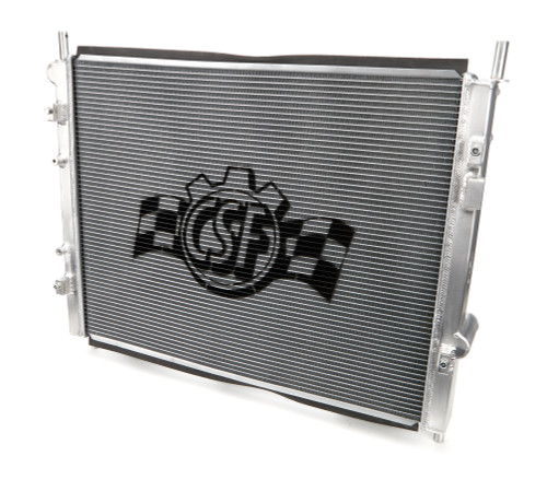 CSF Cooling 7073 Radiator, 25-5/16 in W x 19-11/16 in H x 1-5/8 in D, Single Pass, Passenger Side Inlet, Driver Side Outlet, Aluminum, Polished, Ford Coyote, Ford Mustang 2015-23, Each