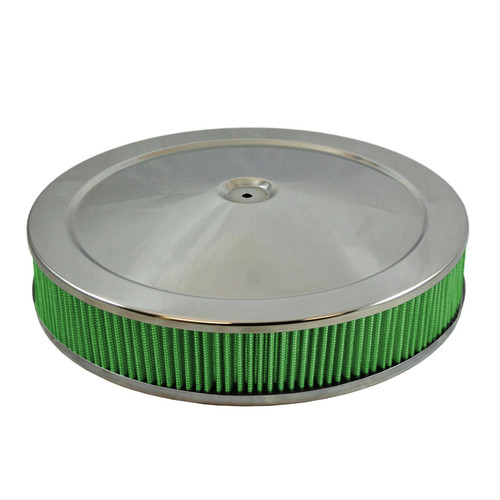 Green Filter 2343 Air Cleaner Assembly, 14 in Round, 4 in Tall, 5-1/8 in Carb Flange, Drop Base, Steel, Chrome, Kit