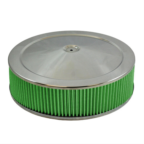 Green Filter 2344 Air Cleaner Assembly, 14 in Round, 5 in Tall, 5-1/8 in Carb Flange, Drop Base, Steel, Chrome, Kit