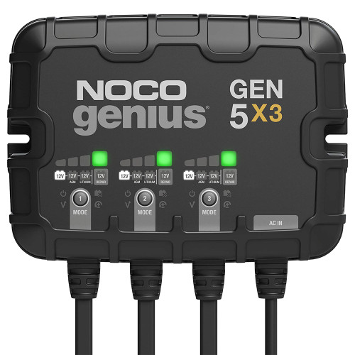 Noco GEN5X3 Battery Charger, Genius, 12V, 15 amp, 3-Bank, Quick Connect Harness, Each