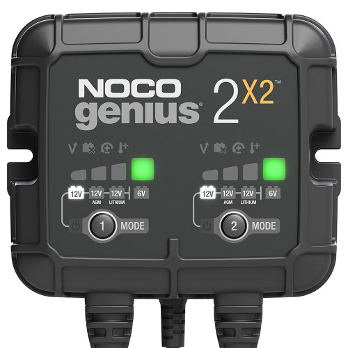 Noco GENIUS2X2 Battery Charger, Genius, 12V, 4 amp, 2-Bank, Quick Connect Harness, Each