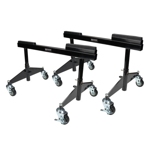 Allstar Performance ALL10626 Chassis Dollies, 30 in Wide, 13-19 in Height Adjustable, Collapsible, Removable 1 in Block Included, Up to 2000 lbs, Steel, Black Powder Coat, Pair