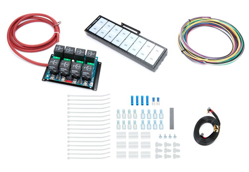 Auto Rod Controls 8003D Switch Panel, Model 8003, Dash Mount, 8-3/4 x 2-3/8 in, 8 Flat Switches, Fused, Indicator Lights, Relay Board / Wiring Included, Carbon Fiber, Kit