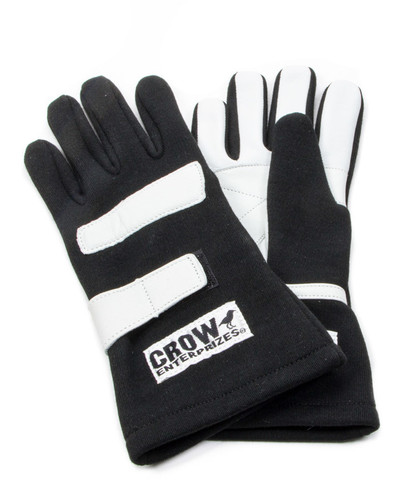 Crow Safety Gear 11714 Driving Gloves, SFI 3.3/5, Double Layer, Nomex, Black, Medium, Pair