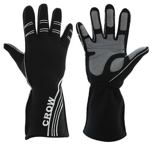 Crow Safety Gear 11814 Driving Gloves, All Star, SFI 3.3/5, Double Layer, Nomex / Leather Palm, Black, Medium, Pair