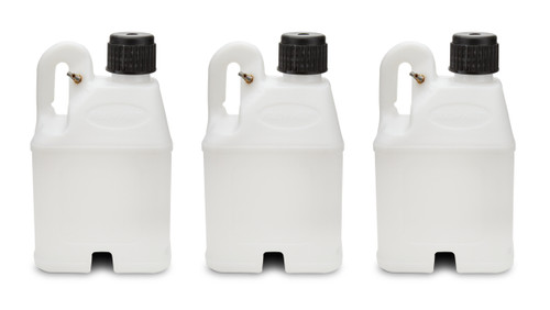 Flo-Fast 50103-3 Utility Jug, Stackable, 5 gal, 11 x 11-1/4 x 18-1/2 in Tall, O-Ring Seal Cap, Petcock Vent, Square, Plastic, White, Set of 3