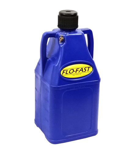 Flo-Fast 75002 Utility Jug, 7.5 gal, 11-1/4 x 11 x 26 in Tall, O-Ring Seal Cap, Petcock Vent, Square, Plastic, Blue, Each