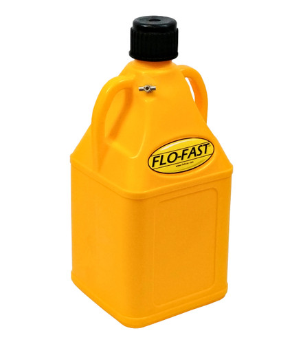 Flo-Fast 75004 Utility Jug, 7.5 gal, 11-1/4 x 11 x 26 in Tall, O-Ring Seal Cap, Petcock Vent, Square, Plastic, Yellow, Each