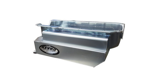 Kevko Oil Pans & Components 1096 Engine Oil Pan, Box Style, Full Passenger Side Sump, 9 qt, 7-1/4 in Deep, Full Louvered Aluminum Windage Tray, Driver / Passenger Side Dipstick, Steel, Zinc Plated, 2-Piece Seal, Small Block Chevy, Kit