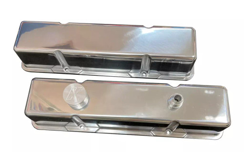 Kevko Oil Pans & Components VC203-2 Valve Cover, Tall, 3-3/4 in Tall, Baffled, Evacuation Fitting, Aluminum, Polished, Small Block Chevy, Pair
